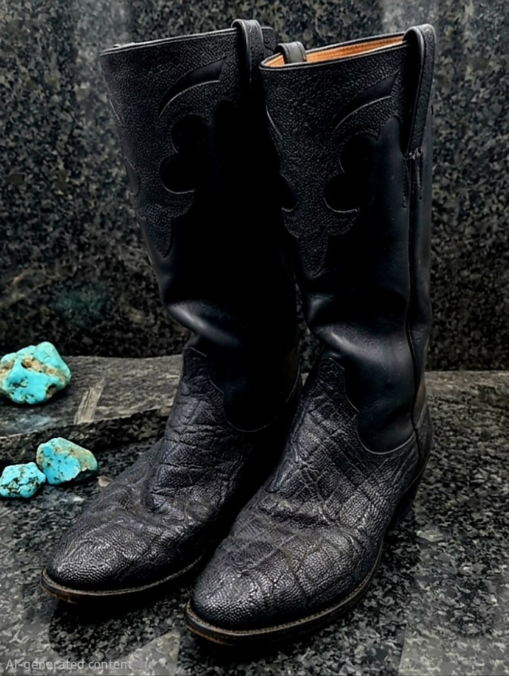 Vintage Mens Lucchese Black Leather Western Boots